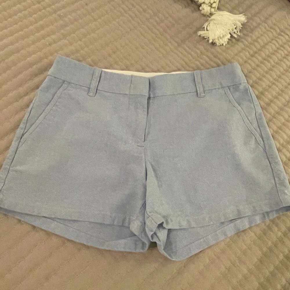 J. Crew Women's Blue Chambray Classic Chino Flat Front Shorts Size 2